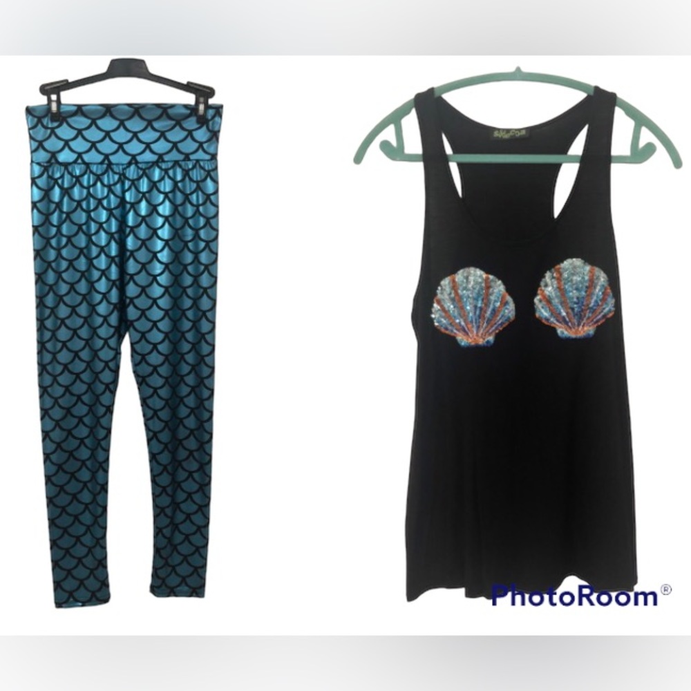 Mermaid leggings and sequin shell tank top (Halloween)